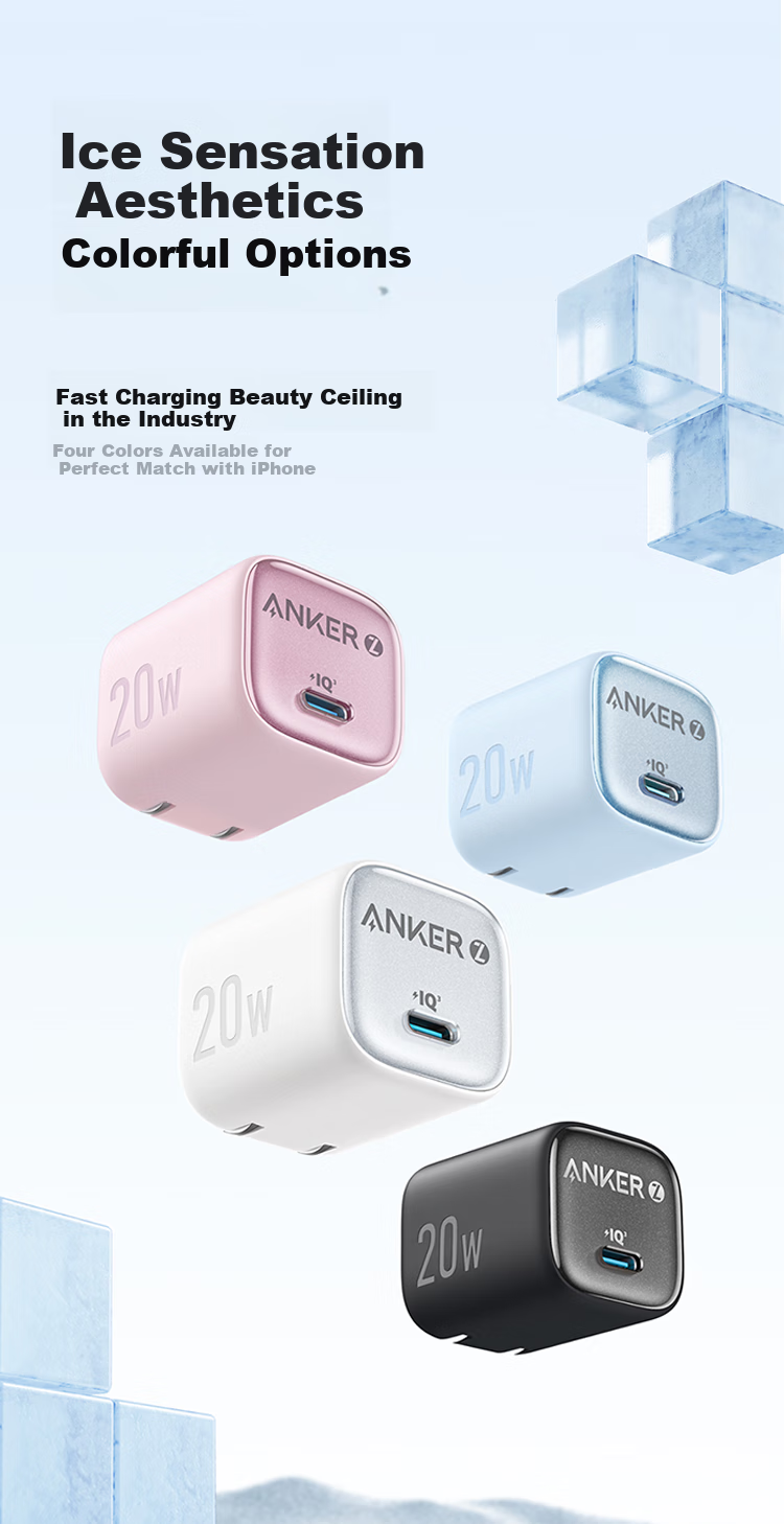 Зарядное устройство ANKER Ice Point 20W PD, черное, для iPhone 16 Pro Max/15/14/13, iPad