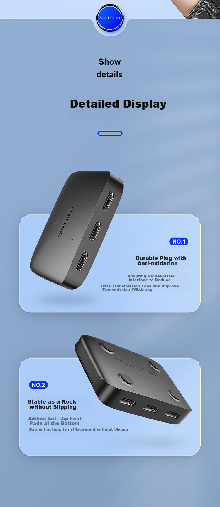 KVM-переключатель Shengwei KS-302H HDMI, 2 входа, 1 выход, 4K@30Hz, USB 2.0, для подключения двух компьютеров к одному монитору, клавиатуре и мыши