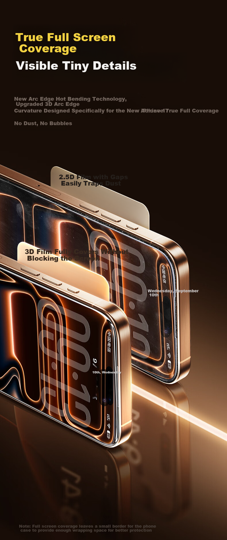 Защитное стекло PISEN для Apple iPhone 17 Pro, 3D горячее изгибание, полное покрытие, антибликовое, противоударное, прозрачное, 1 шт.