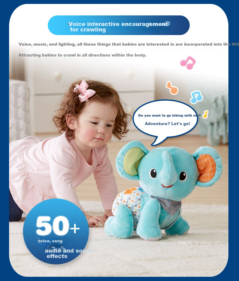Игровой коврик VTech "Учимся ползать с маленьким слоненком", развивающий, музыкальный, для детей от 6 месяцев