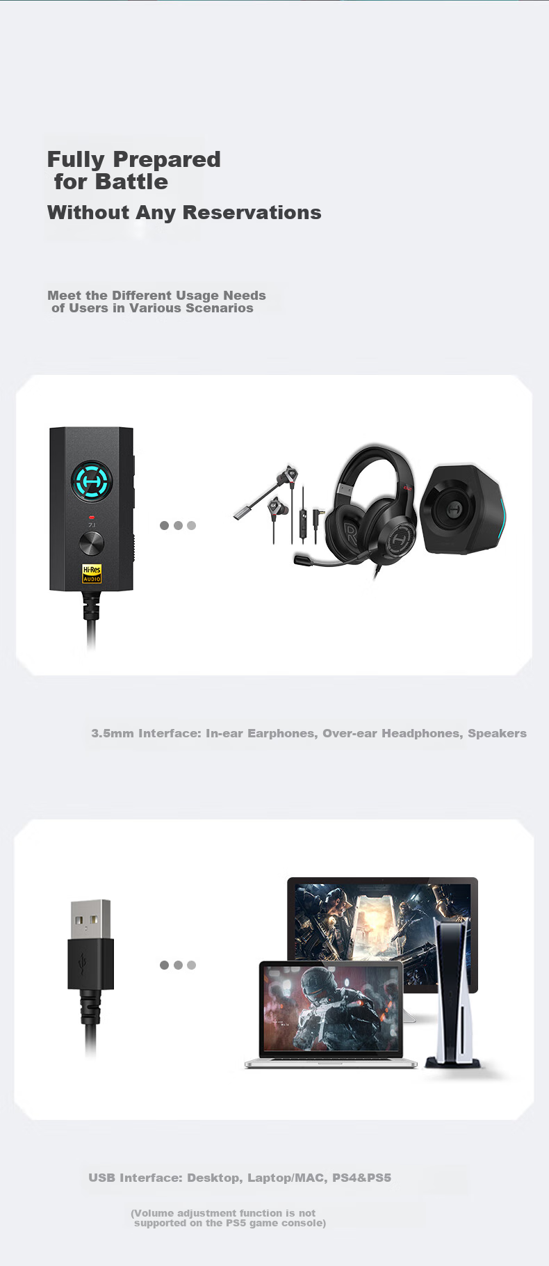 Внешняя звуковая карта EDIFIER HECATE GS04 USB to 3.5mm, 7.1 игровая, конвертер аудио, адаптер для наушников, микрофона и динамиков, совместима с ПК, ноутбуками, PS4/PS5