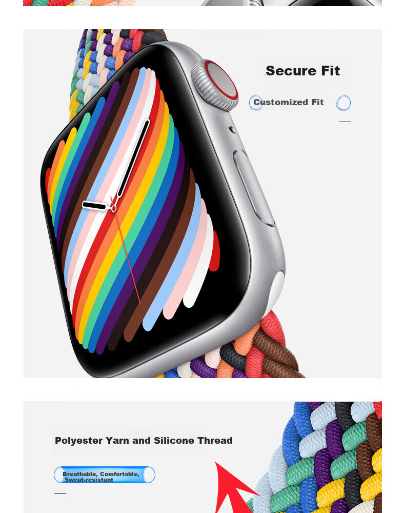 Ремешок Baking для Apple Watch S11/S10/SE/Ultra3/Watch S9/8/7/6/5/4, нейлоновый плетеный с магнитной застежкой, мультиколор