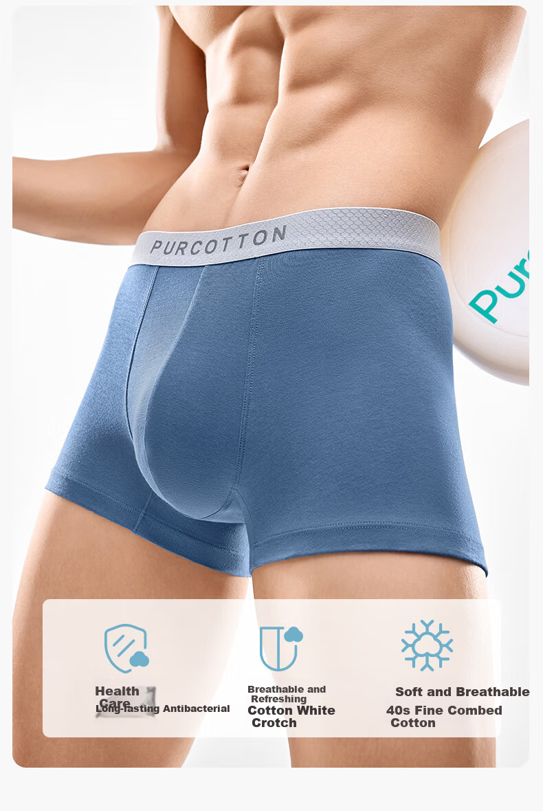 Мужские боксеры PurCotton с антибактериальным эффектом, модель 7A, из хлопка с эластаном, высокая эластичность, сохранение формы, отвод влаги, размер XL (180), 3 шт.