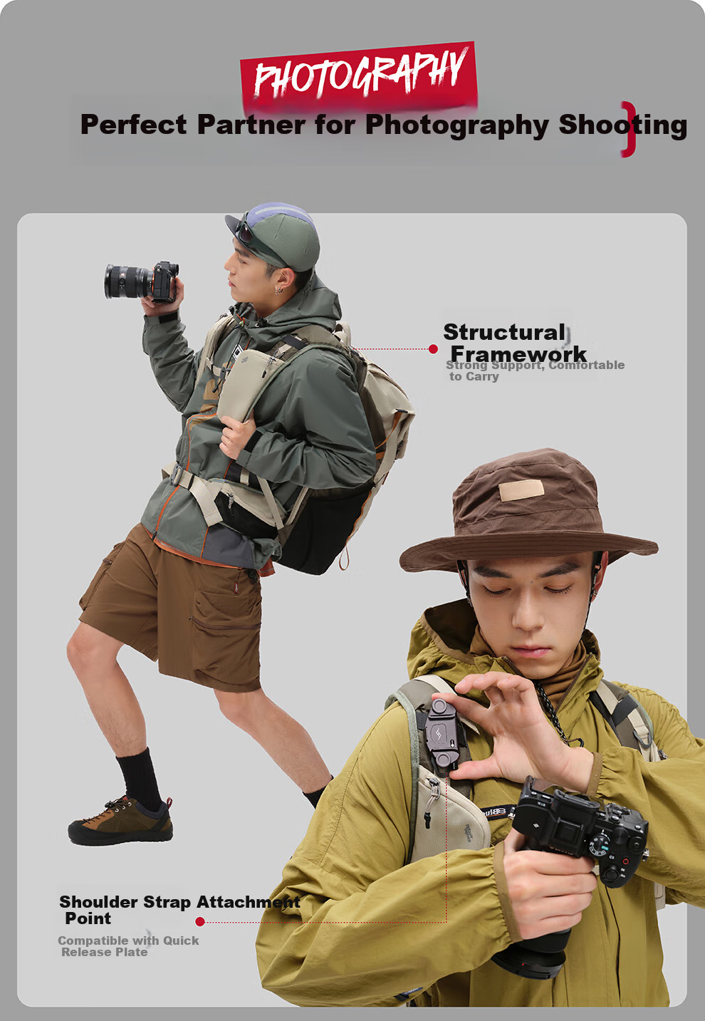 Рюкзак VSGO Pocket Ranger, 25л, для фототехники, путешествий и хайкинга, бежево-зеленый