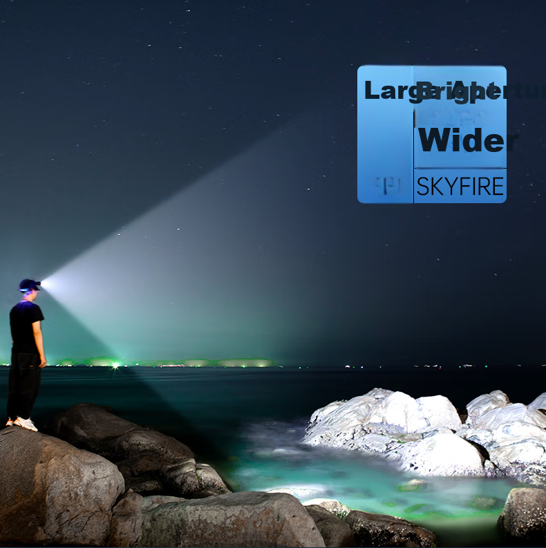 Налобный фонарь SkyFire с высокой яркостью, длительным сроком службы батареи, перезаряжаемый, для наружного использования, строительных площадок, шахт, ночной рыбалки, высокомощный.