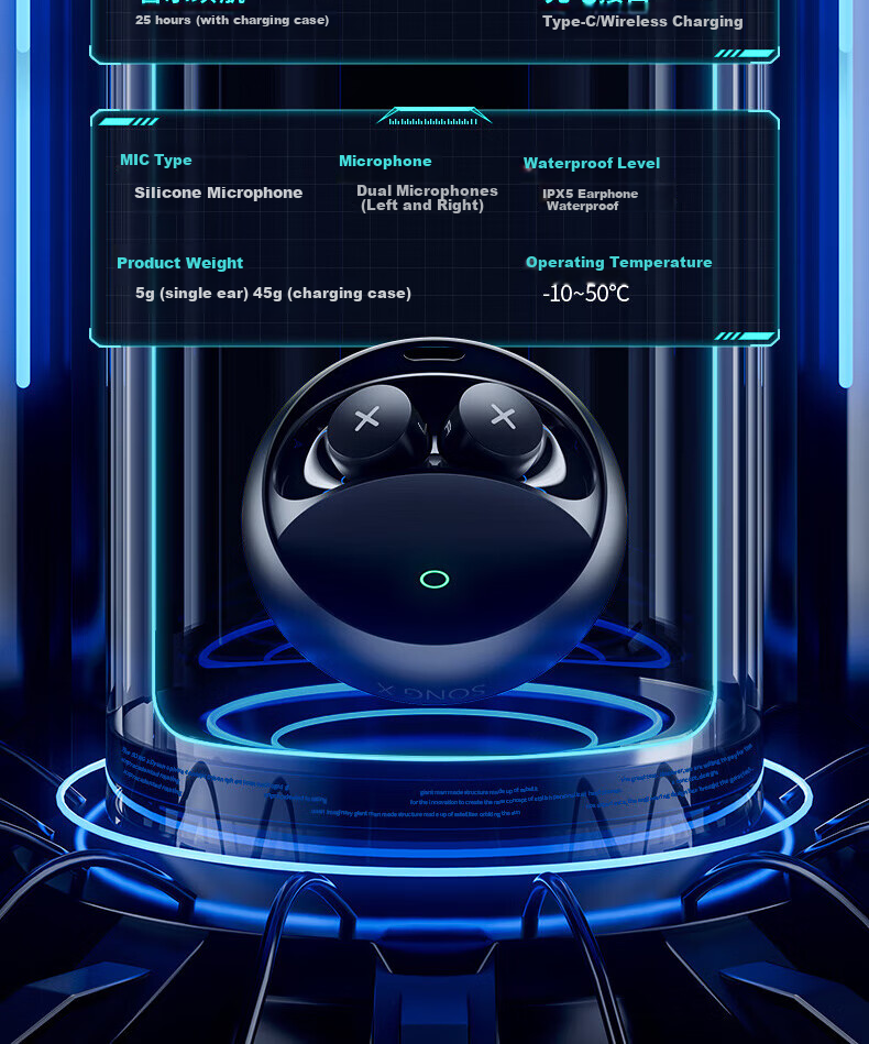 Беспроводные наушники SONGX TWS, True Wireless, с шумоподавлением, Bluetooth 5.3, спортивные, для музыки, совместимы с Apple, Android, Huawei, Xiaomi