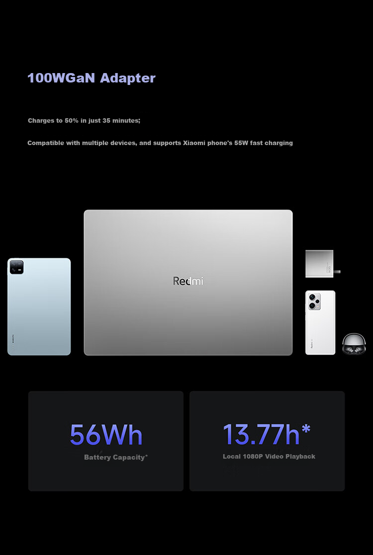 Ноутбук MI Redmi Book 16, 16-дюймовый, Intel Core i5, 16GB RAM, 1TB SSD, Windows 11