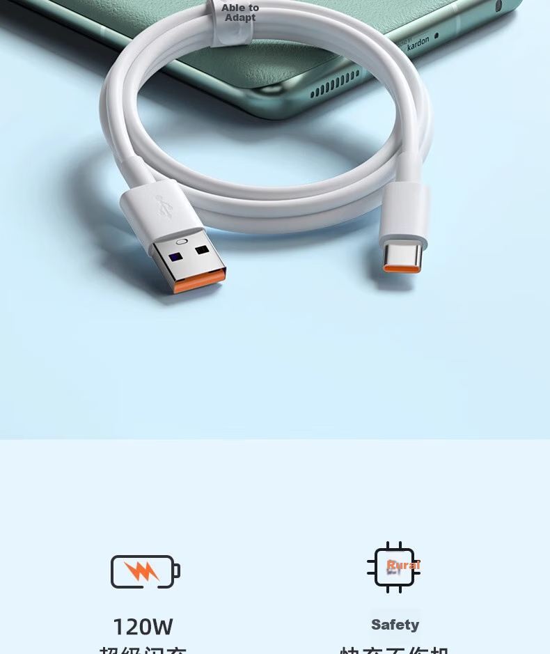 Кабель Nengshi Type-C, 6A, 1м, белый, для быстрой зарядки Xiaomi, Redmi, Black Shark