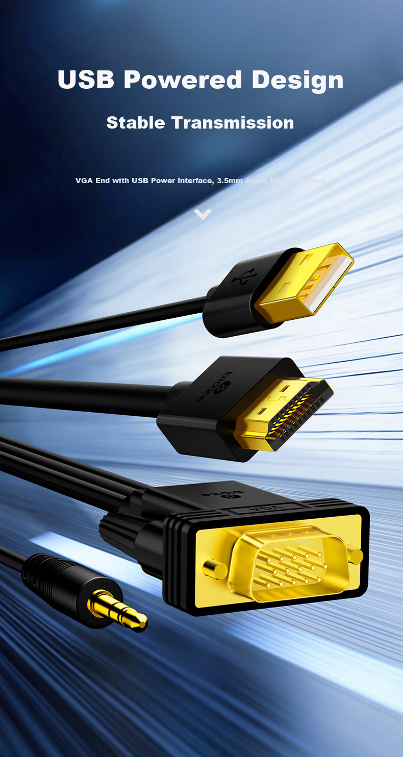 Переходник BIAZE VGA на HDMI с аудио, 3 метра, черный