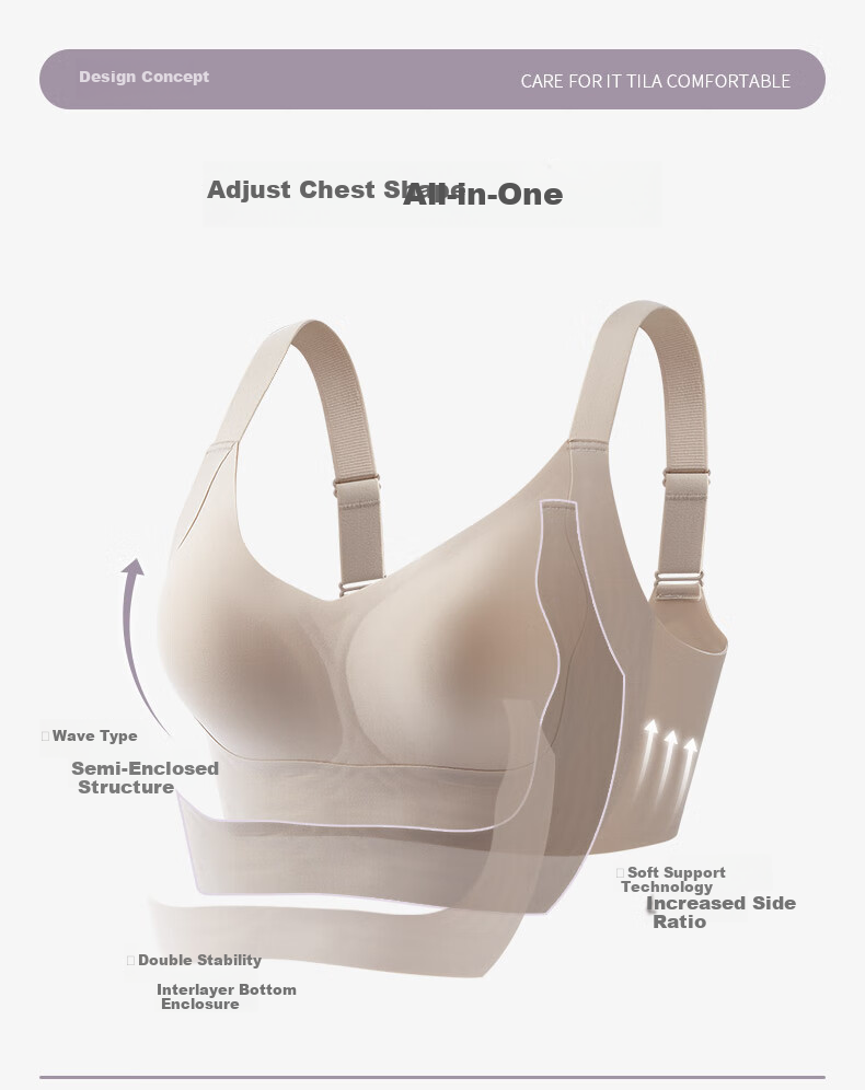 Бюстгальтер HR Large Breast Minimizing Bra, бесшовный, удобный, без косточек, черный, 2XL+