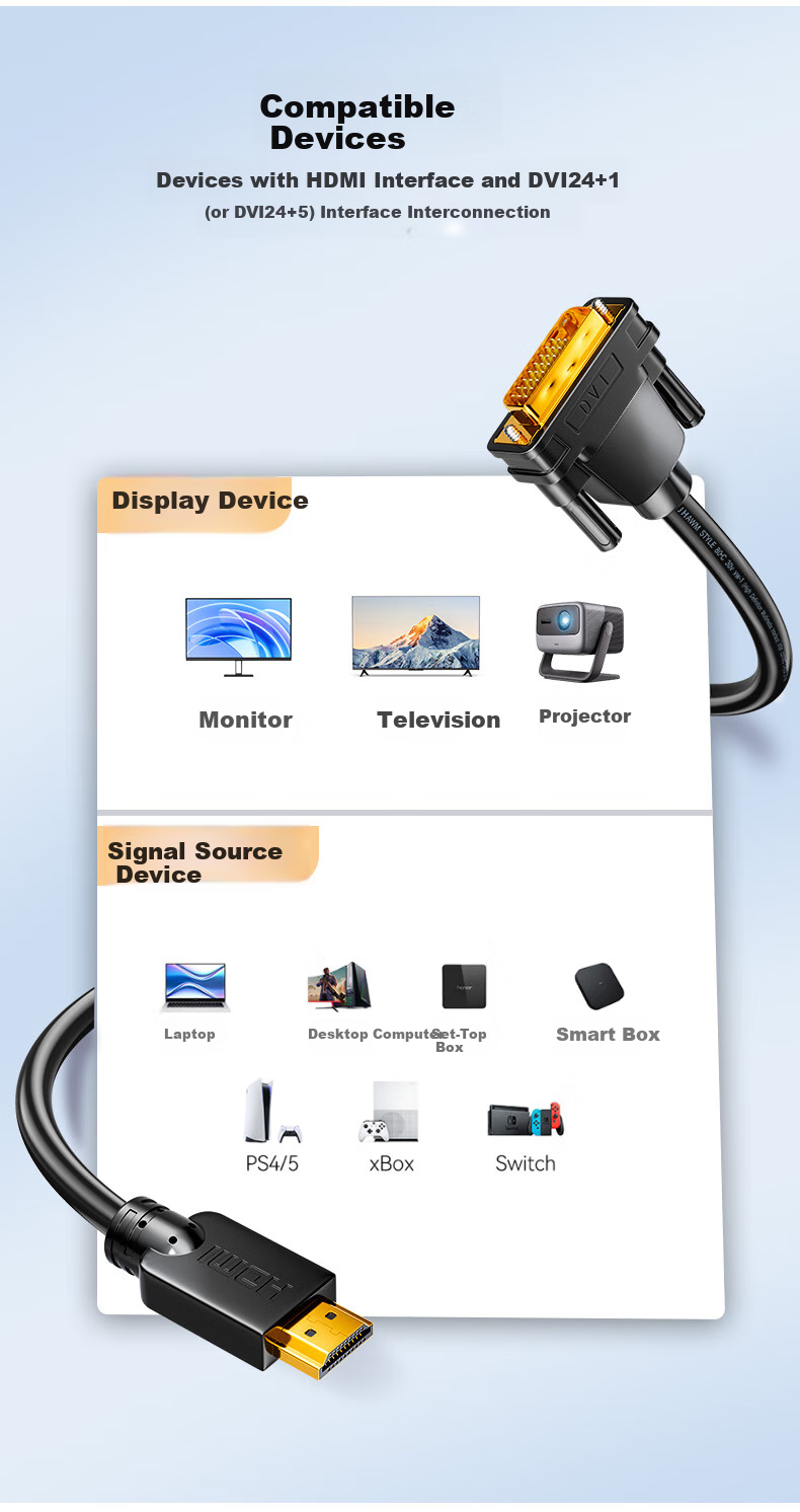 Кабель Jinghua HDMI - DVI, 4K 60Hz, двунаправленный, 1.5 метра, H223E