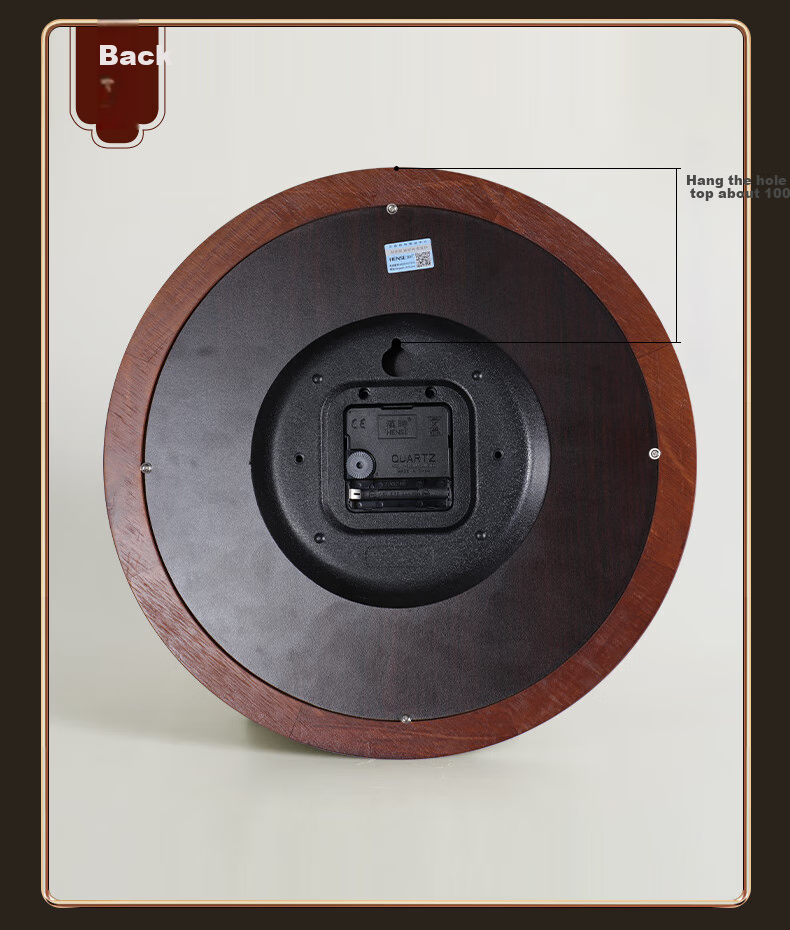 Настенные часы Hense HW13B, 32 см, кварцевые, круглые, деревянный корпус, стеклянное зеркало, простой стиль
