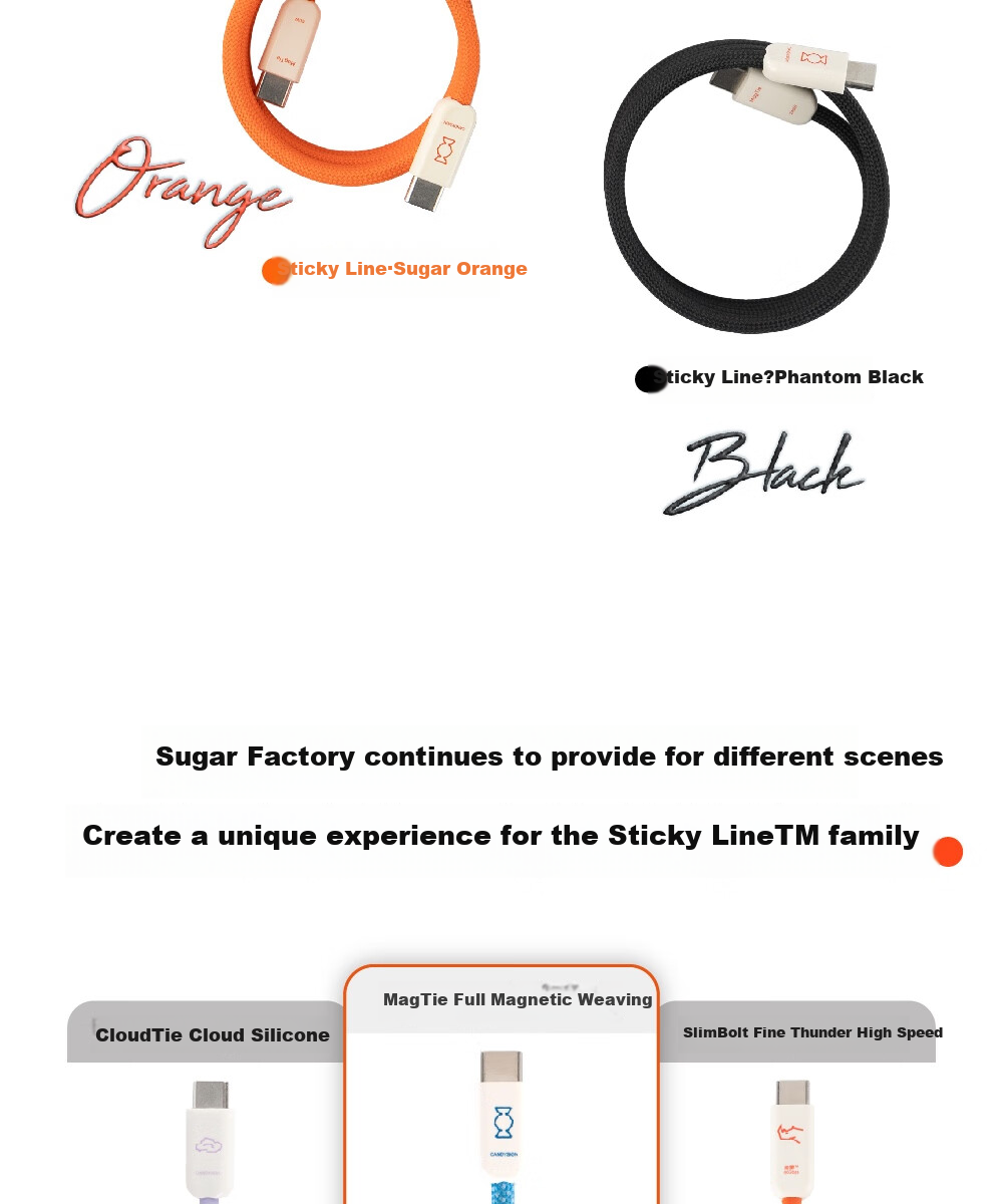 Кабель CANDYSIGN MagTie Full Magnetic Cable Tie 100W USB C-C Оранжевый 1.5м для зарядки Apple iPhone, Кабель данных 5A Быстрая зарядка Кабель для ноутбука