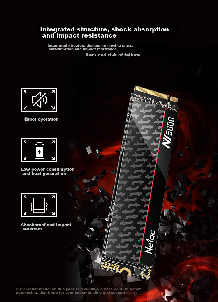 Твердотельный накопитель Netac NV5000-T, 1 ТБ, M.2, NVMe PCIe 4.0 x4, скорость чтения 4800 МБ/с