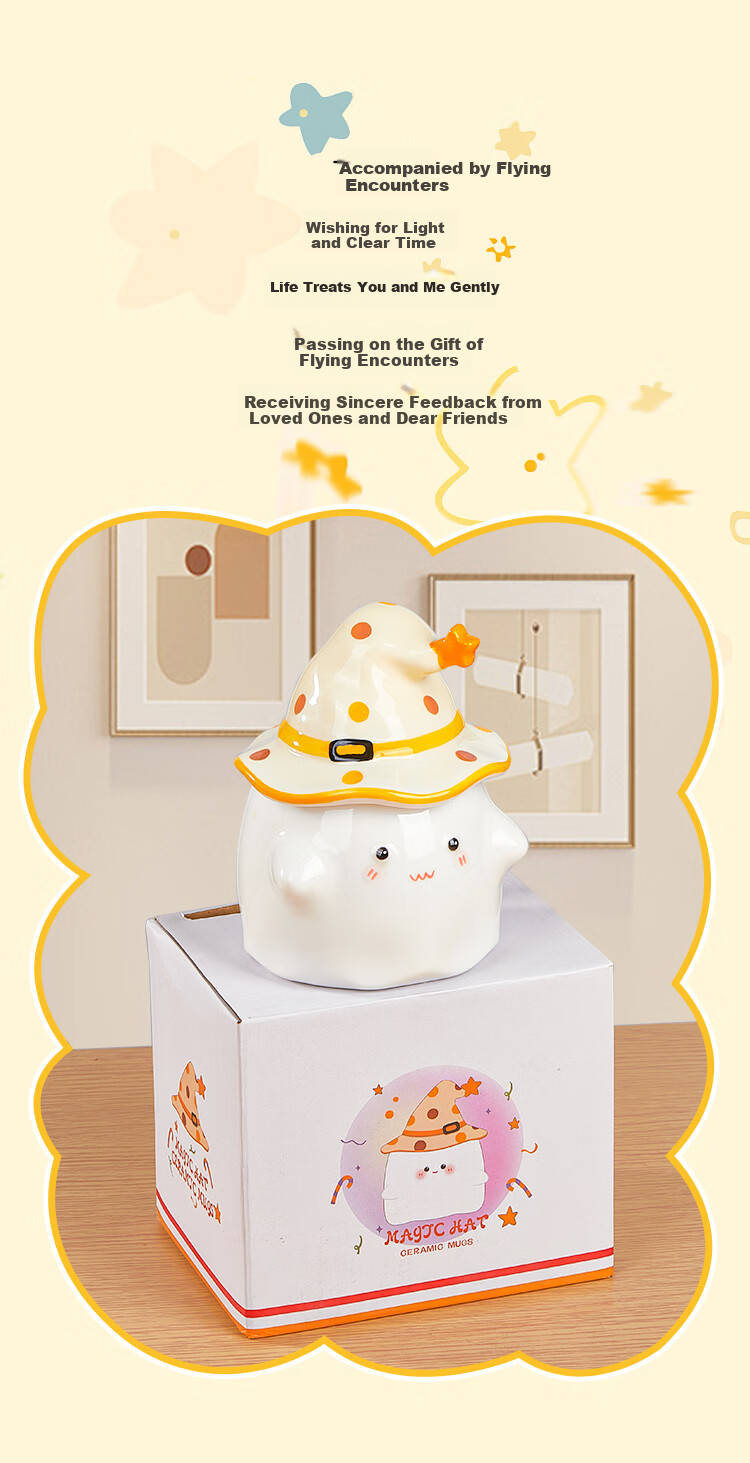 Кружка Feiyu Little Ghost, керамическая, с крышкой, 350 мл, для кофе и воды, подарок на День святого Валентина, День рождения