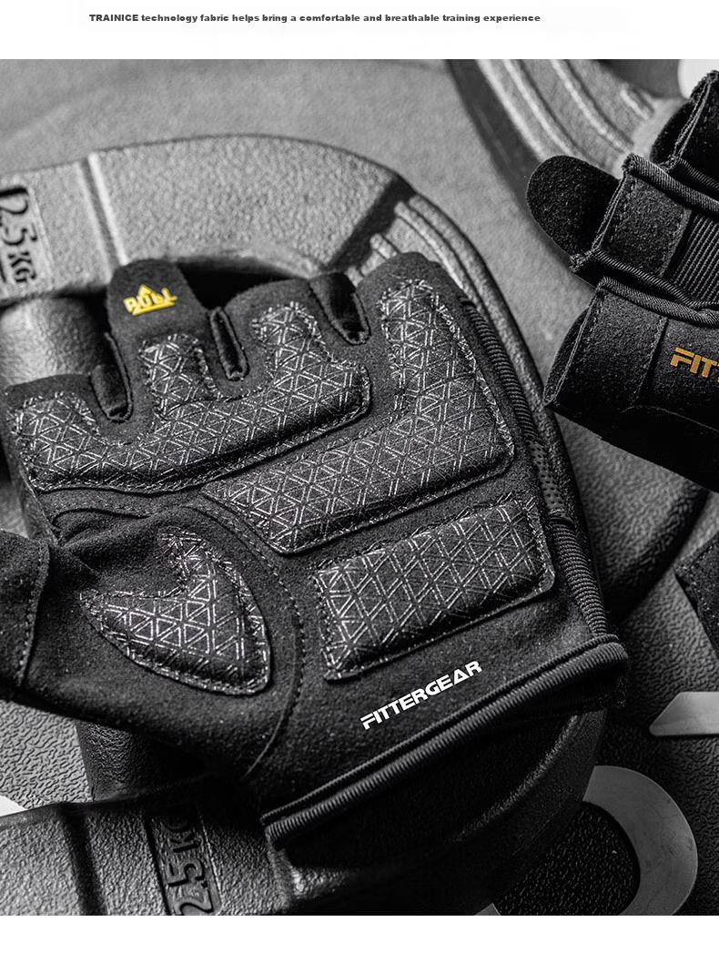 Перчатки для фитнеса FITTERGEAR, унисекс, для тренировок, велоспорта, без пальцев, черные с золотом, размер XL