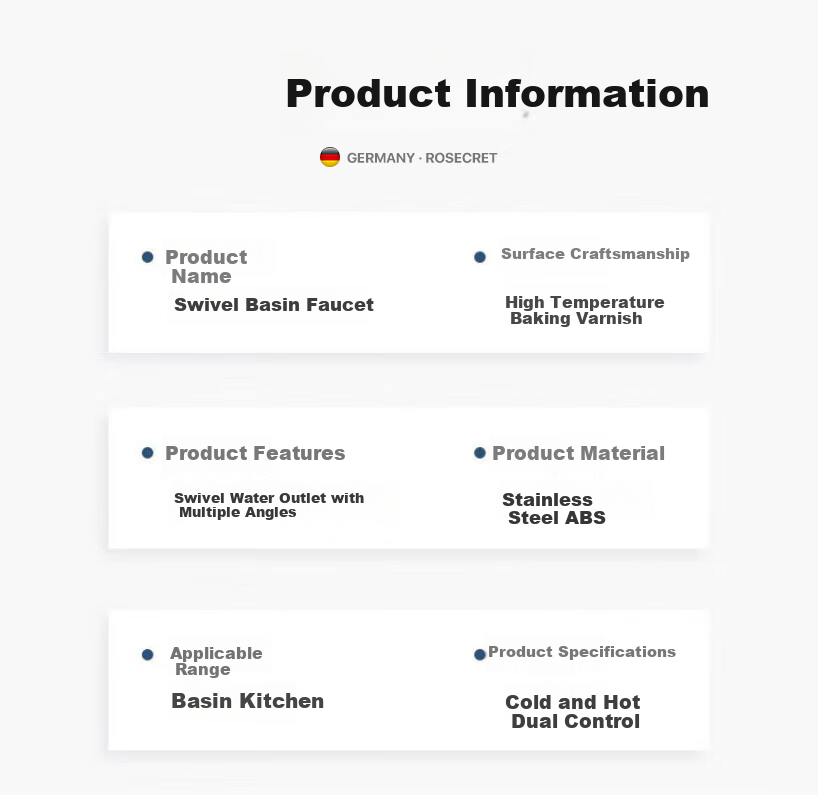 Смеситель для раковины Rosecret MPLT-ZCM, пластик, сталь, поворотный, горячая и холодная вода, Германия