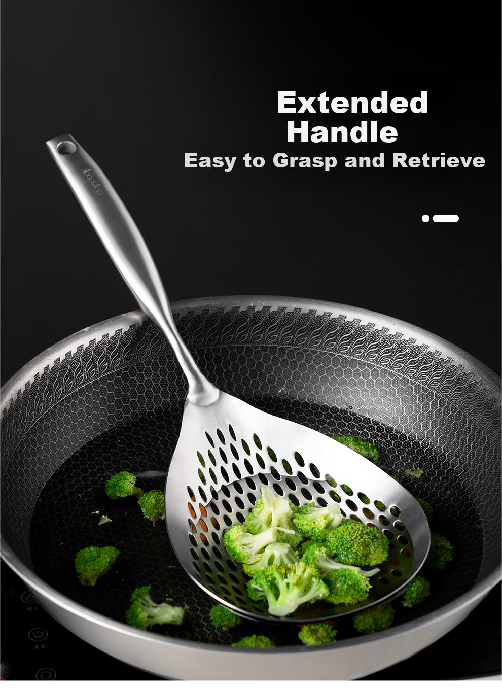 Onlycook 304 Нержавеющая сталь, шумовка, большая ложка-дуршлаг для пельменей, фильтр для фритюра, кухонная ложка с длинной ручкой, 43.2 см