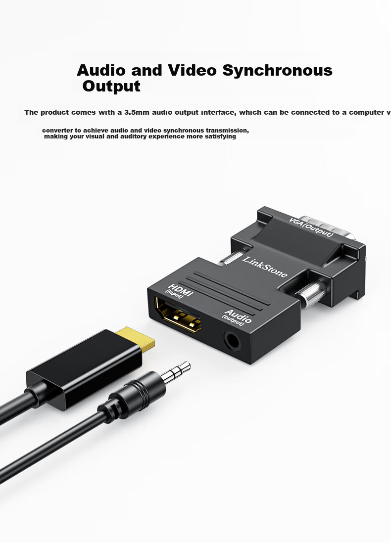 Переходник LinkStone HDMI Female на VGA Male с аудиокабелем, конвертер HD для ноутбука на ТВ, совместимый с аудиопортом C329
