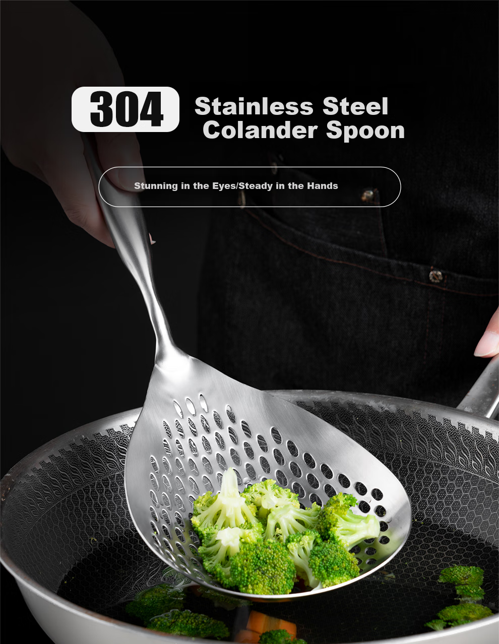 Onlycook 304 Нержавеющая сталь, шумовка, большая ложка-дуршлаг для пельменей, фильтр для фритюра, кухонная ложка с длинной ручкой, 43.2 см