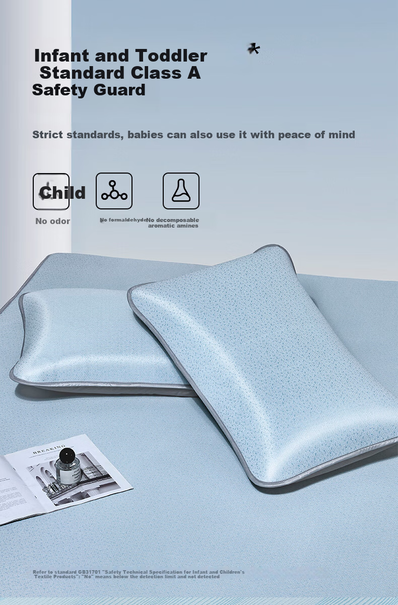 Комплект постельного белья LUOLAI Ice Silk Mat, класс А, машинная стирка, антибактериальный и противоаллергенный, стиль пододеяльника, синий, 150*200*30