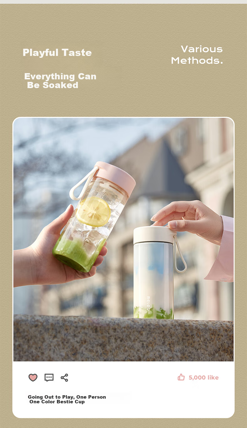 RELEA Летняя бутылка для воды, пластиковая спортивная бутылка для воды Tritan, портативная чашка для детей, портативная чашка для студентов, компактная, 550 мл, розовый