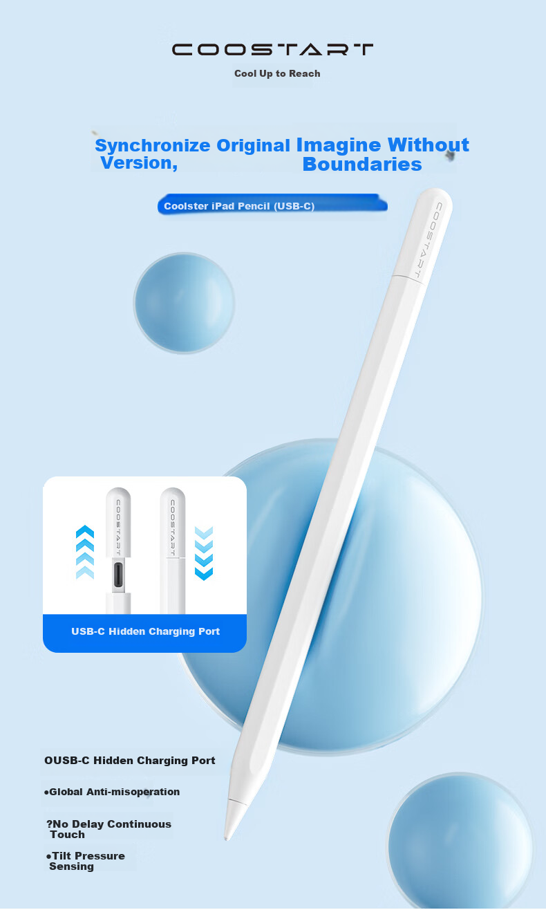 Стилус COOLSTART для Apple Pencil (USB-C), совместимый с iPad 11, емкостный стилус для письма, альтернатива Apple Tablet, защита от случайных нажатий