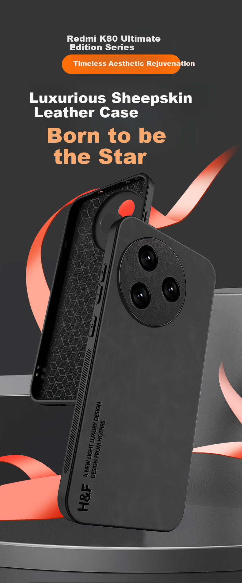 Чехол HotFire для Xiaomi Redmi K80 Pro, защита от падений, защита от отпечатков пальцев, противоударный, кожаный, простой стиль, черный