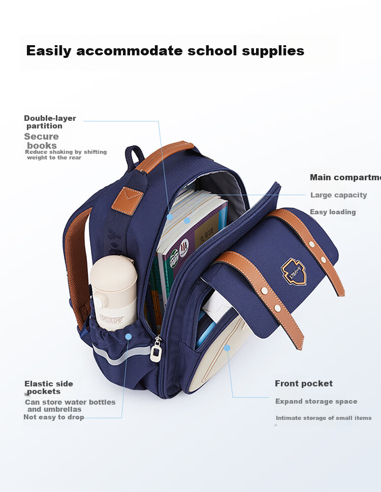 Школьный рюкзак KALA·Y Cloud Backpack 3.0 для учеников 1-3 классов, легкий, с защитой позвоночника, для мальчиков и девочек, 35.5x28.5x19 см, 7.9 кг, синий