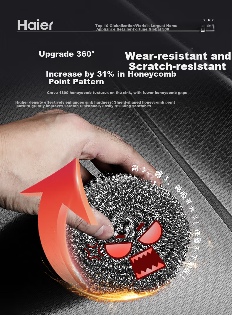 Кухонная мойка Haier H02, большая, одинарная, из нержавеющей стали 304, нано-покрытие, 75x45 см
