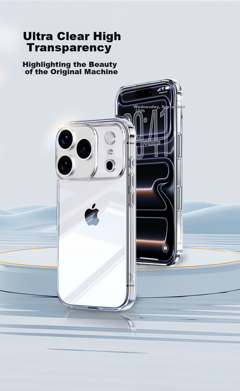 Чехол для iPhone 17 Pro Max ALittleFlower, прозрачный, с защитой камеры, комплект с защитным стеклом