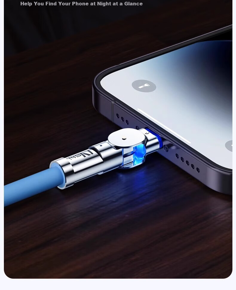 Кабель Nengshi для iPhone, 1.5 метра, синий, с вращающимся разъемом 180 градусов, USB Type-A на Lightning, быстрая зарядка 2.4А