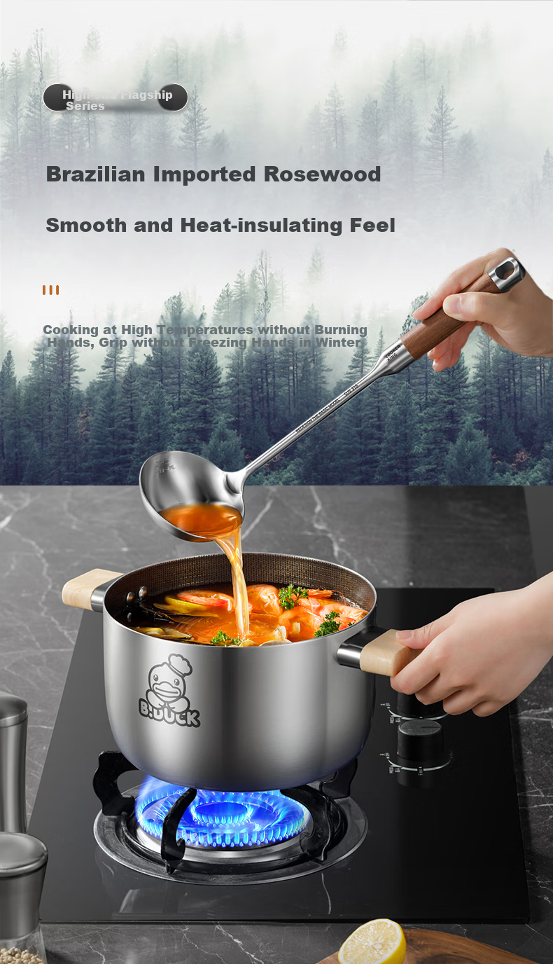 Половник COOKER KING из нержавеющей стали 316 с ручкой из палисандра, утолщенная ложка для посуды с антипригарным покрытием, 36.5 см