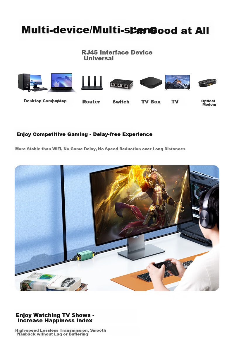 Адаптер-коннектор для Ethernet-кабеля SAMZHE SZ-LZT01 Gigabit, алюминиевый сплав, прямой, для кабелей Cat 5/6