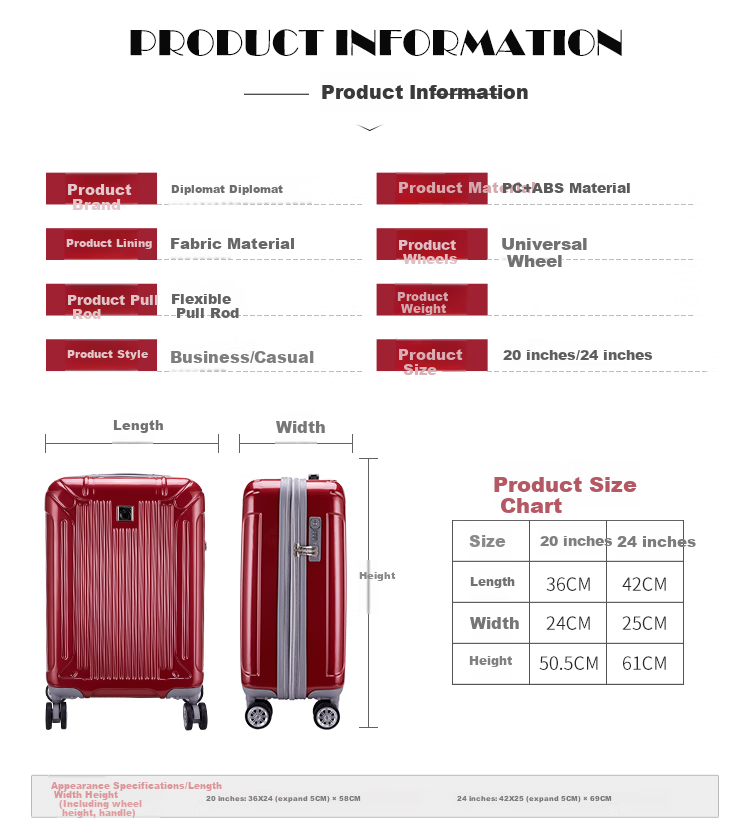 Чемодан Diplomat TC-601, 20 дюймов, ABS+PC, с кодовым замком, унисекс, для путешествий