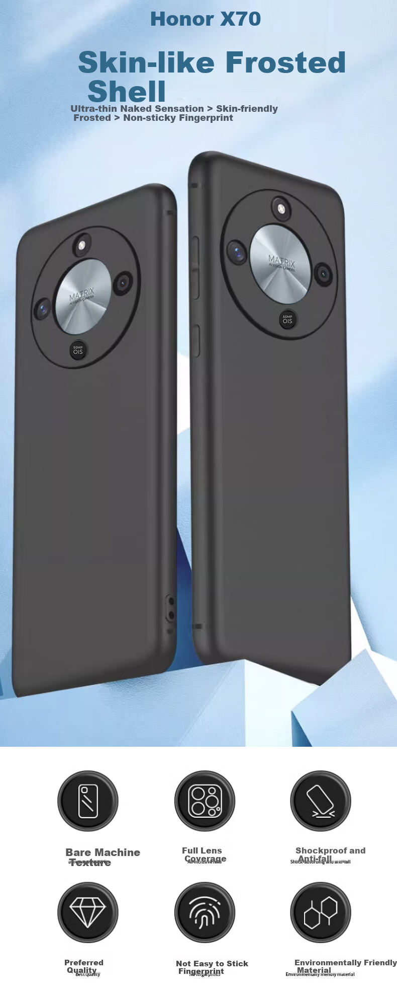 Чехол MAIKUQI для Honor X70, матовый, противоударный, полноразмерный, черный