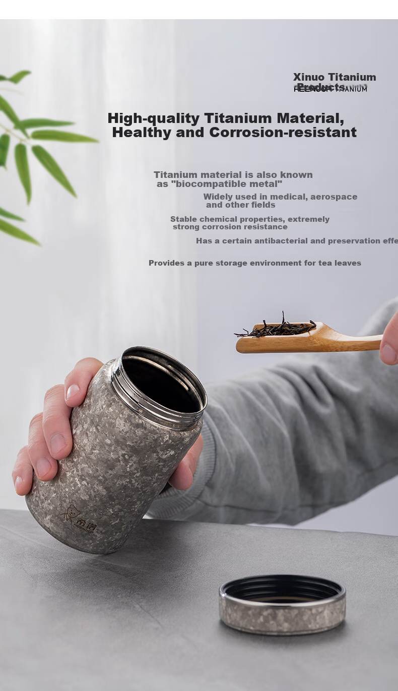 Титановый контейнер для чая HEENOOR XN-T109, герметичный, влагостойкий, портативный для путешествий, 590 мл, серебристый