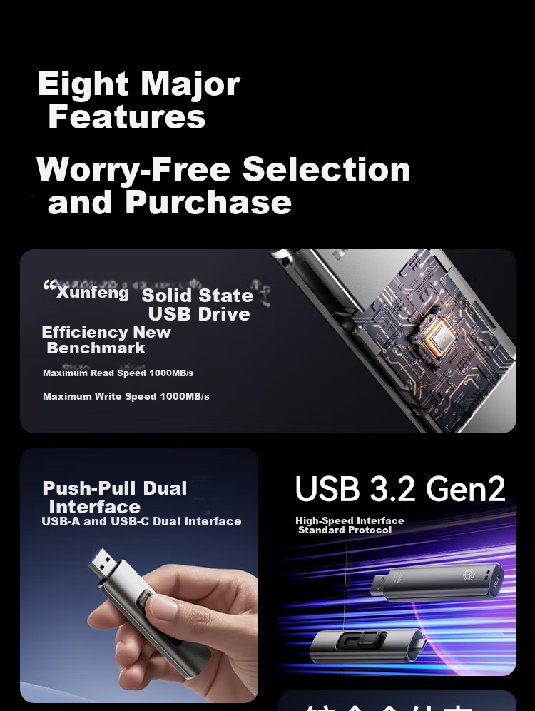 SSD-накопитель JD Original Dual Interface 256 ГБ, высокая скорость 1000 МБ/с, USB Type-C для телефонов и компьютеров, безопасный и быстрый твердотельный накопитель