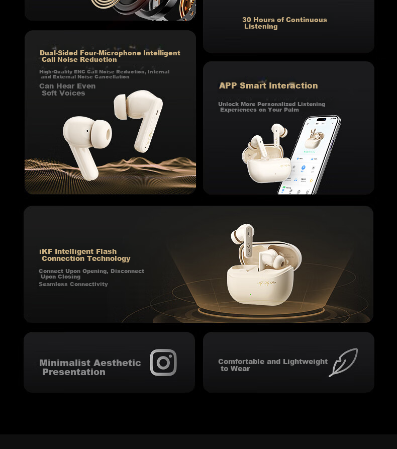 Беспроводные наушники iKF Fly Pro с активным шумоподавлением, Bluetooth 6.0, низкая задержка 38 мс, 4 микрофона для звонков, длительное время работы до 30 часов, белый