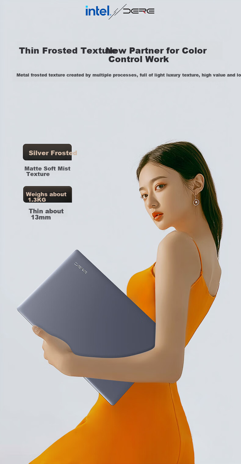 Ноутбук DERE R16 Pro, 15.6", Intel Celeron, 16 ГБ ОЗУ, 512 ГБ SSD, Windows 11, глубокий серебристо-серый