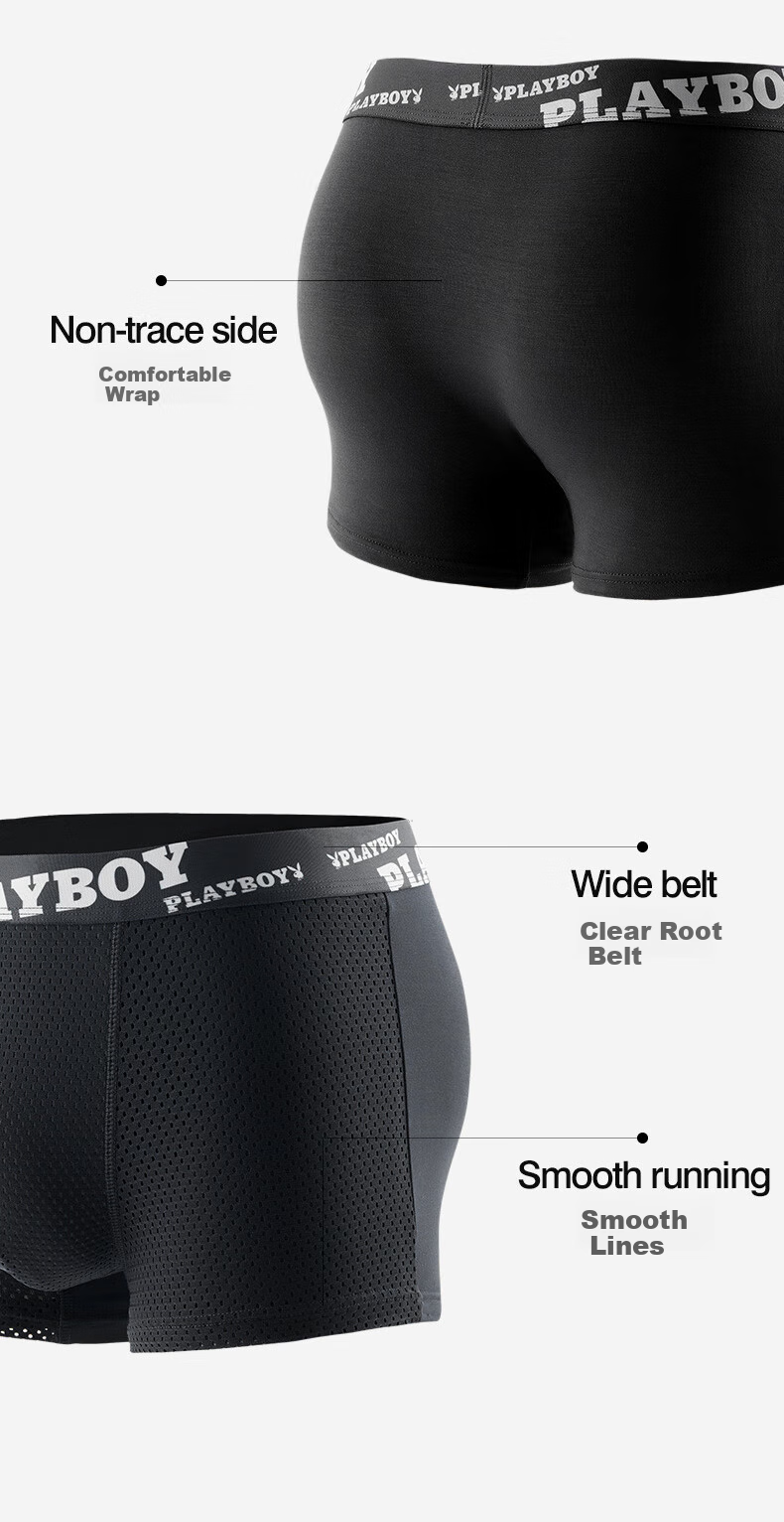 Мужские трусы PLAYBOY, антибактериальные, из модала с ледяным шелком, свободные, сетчатые, боксеры, 3 шт.