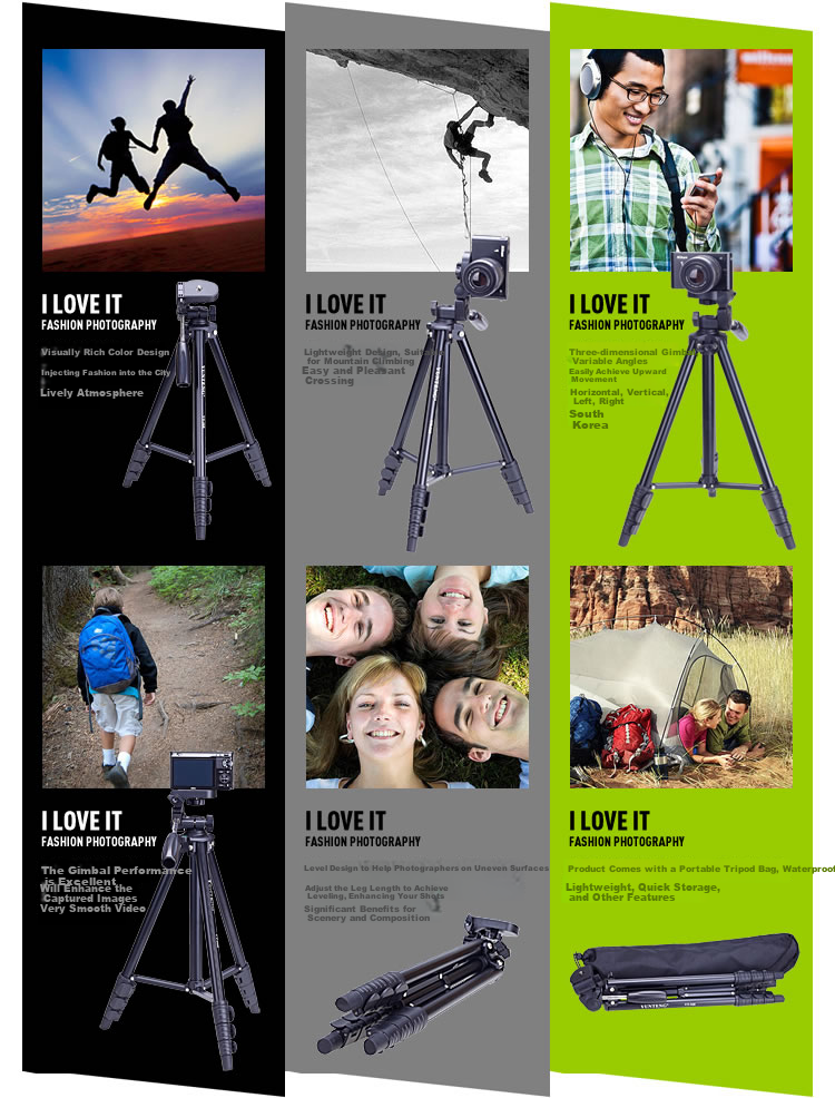 Штатив YUNTENG VT-368 Premium Portable Tripod + Ball Head, для беззеркальных цифровых камер и видеокамер, селфи и путешествий, высококачественный алюминиевый сплав, ультралегкий штатив черный