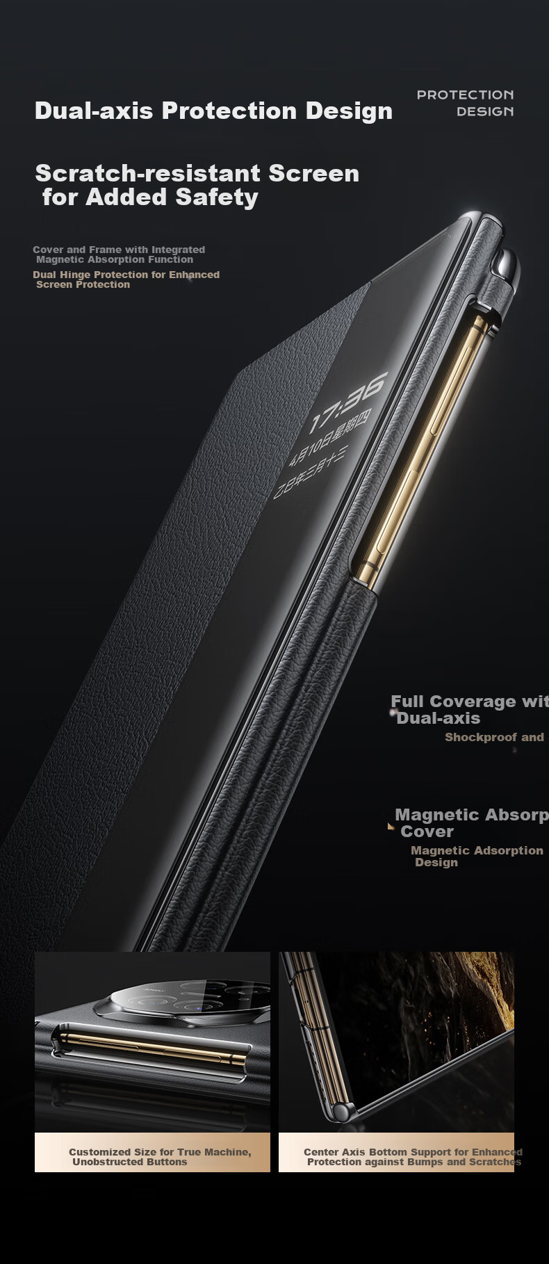 Чехол Mofei для Huawei Mate XT, кожаный, с защитой всего корпуса и дисплея, складной, с подставкой и скрытым ремешком