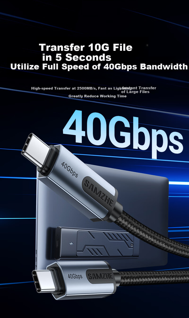 Кабель SAMZHE USB4, 240W PD, Thunderbolt 4, 40 Гбит/с, 1.5 метра