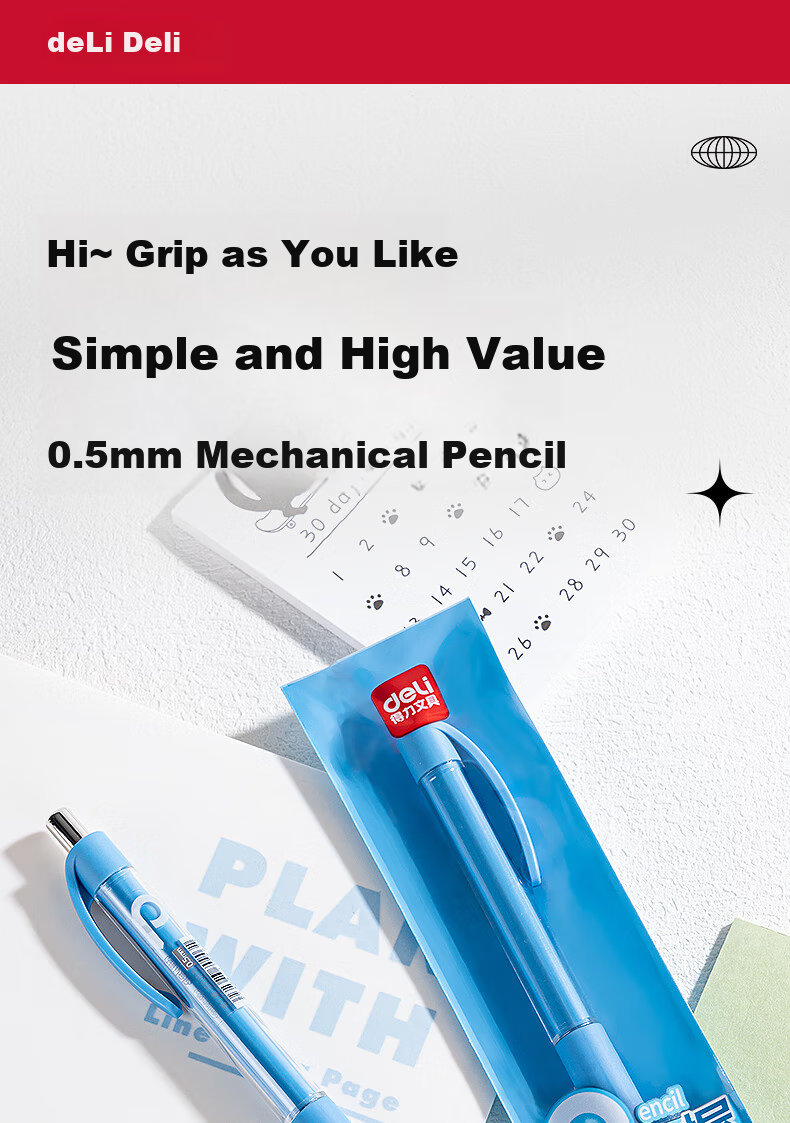 Механический карандаш Deli Freestyle Grip 0.5 мм с заменяемым стержнем, канцелярские товары для студентов, для экзаменов и рисования, офисная маркировка и подписи, SH184-05, одинарная упаковка