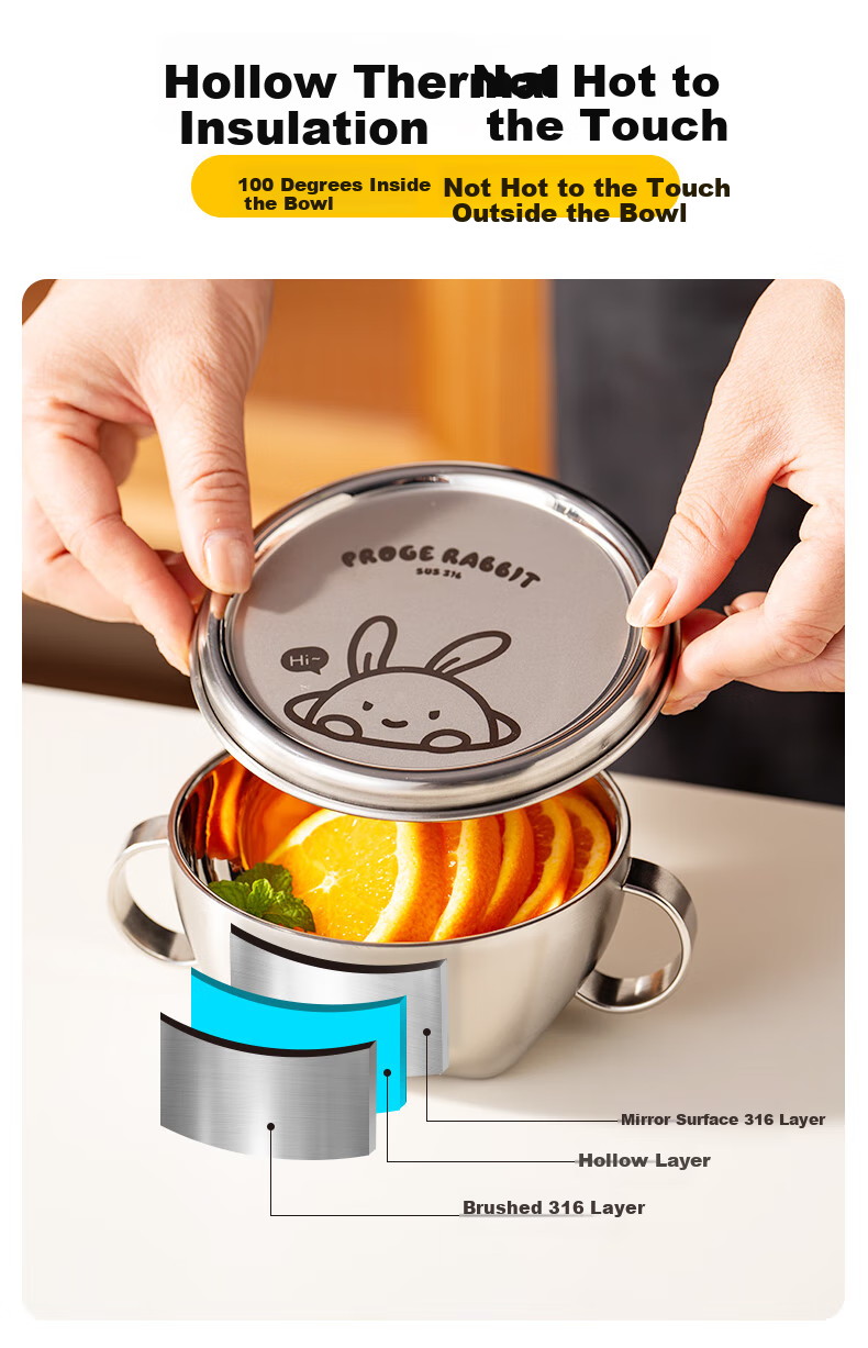 Детская миска Onlycook с двойными ручками и крышкой, 316 нержавеющая сталь, 300 мл, с рисунком космо-панды