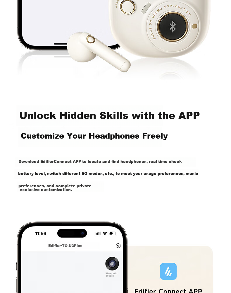 Беспроводные наушники Edifier TO-U3 Plus True Wireless Bluetooth, полувкладыши, белый, белый