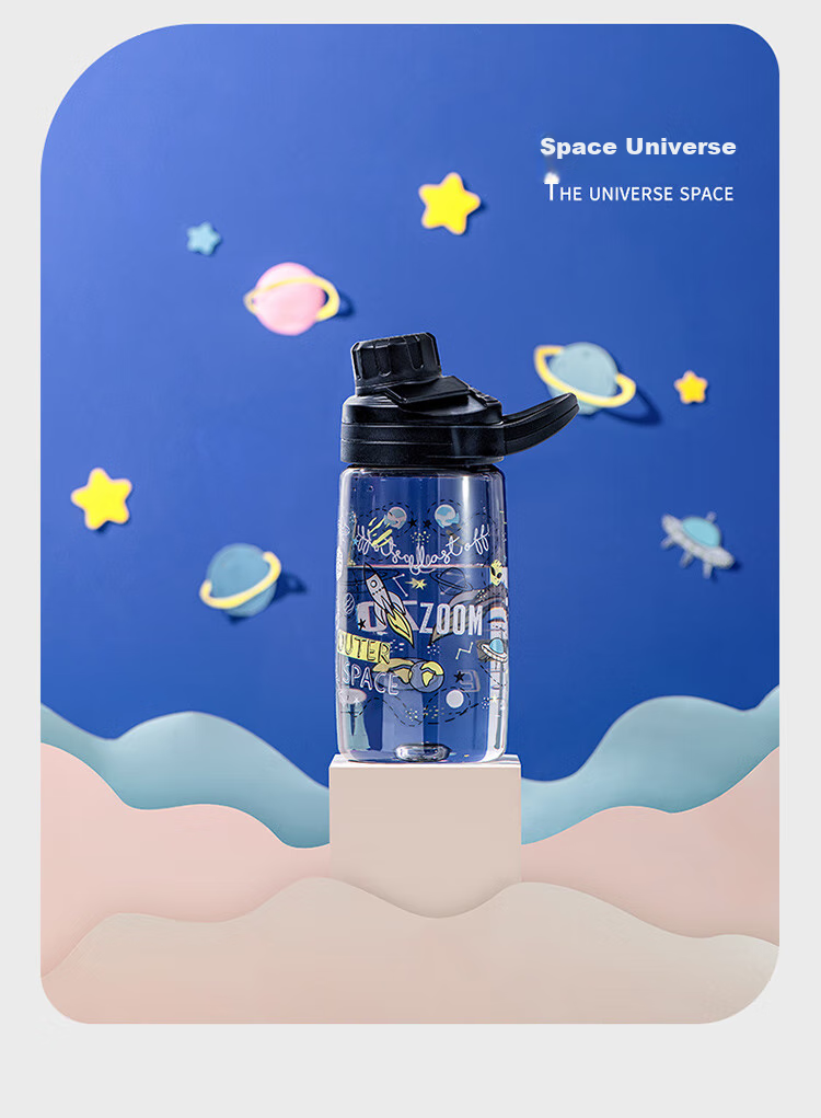 Детская бутылка для воды JEKO&JEKO 450 мл, с трубочкой, для школы и спорта, с ручкой, дизайн "Единорог"