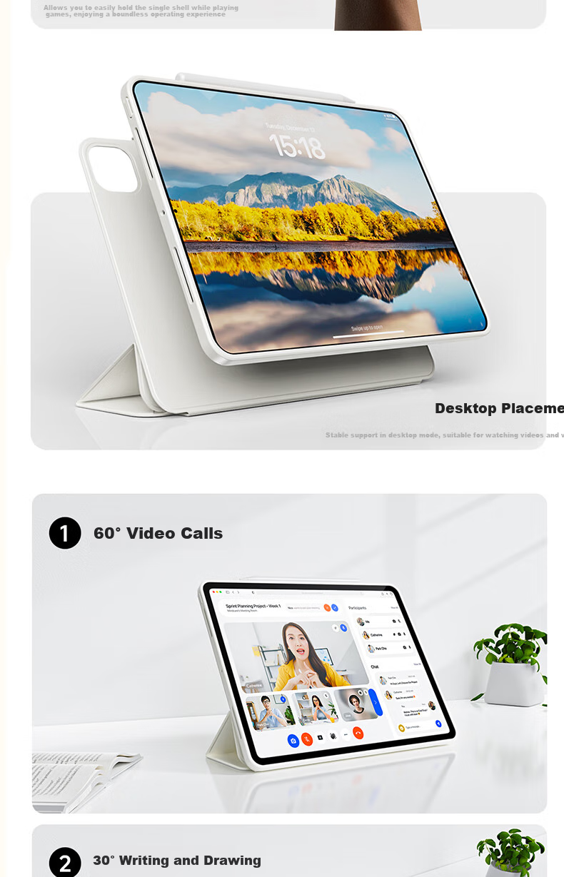 Защитный чехол RBP для iPad Pro 11 дюймов, 23-го поколения, поворотный на 720°, складной, магнитный, съемный, противоударный, текстурированный акрил