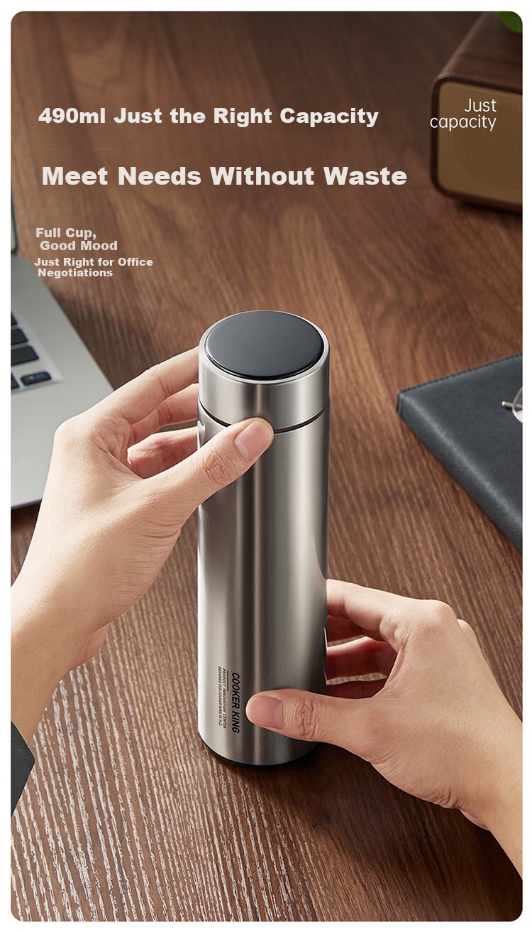 Термокружка COOKER KING Insulated Mug, 316L Нержавеющая сталь, деловая портативная бутылка для воды для мужчин и женщин, стальной цвет, 490 мл